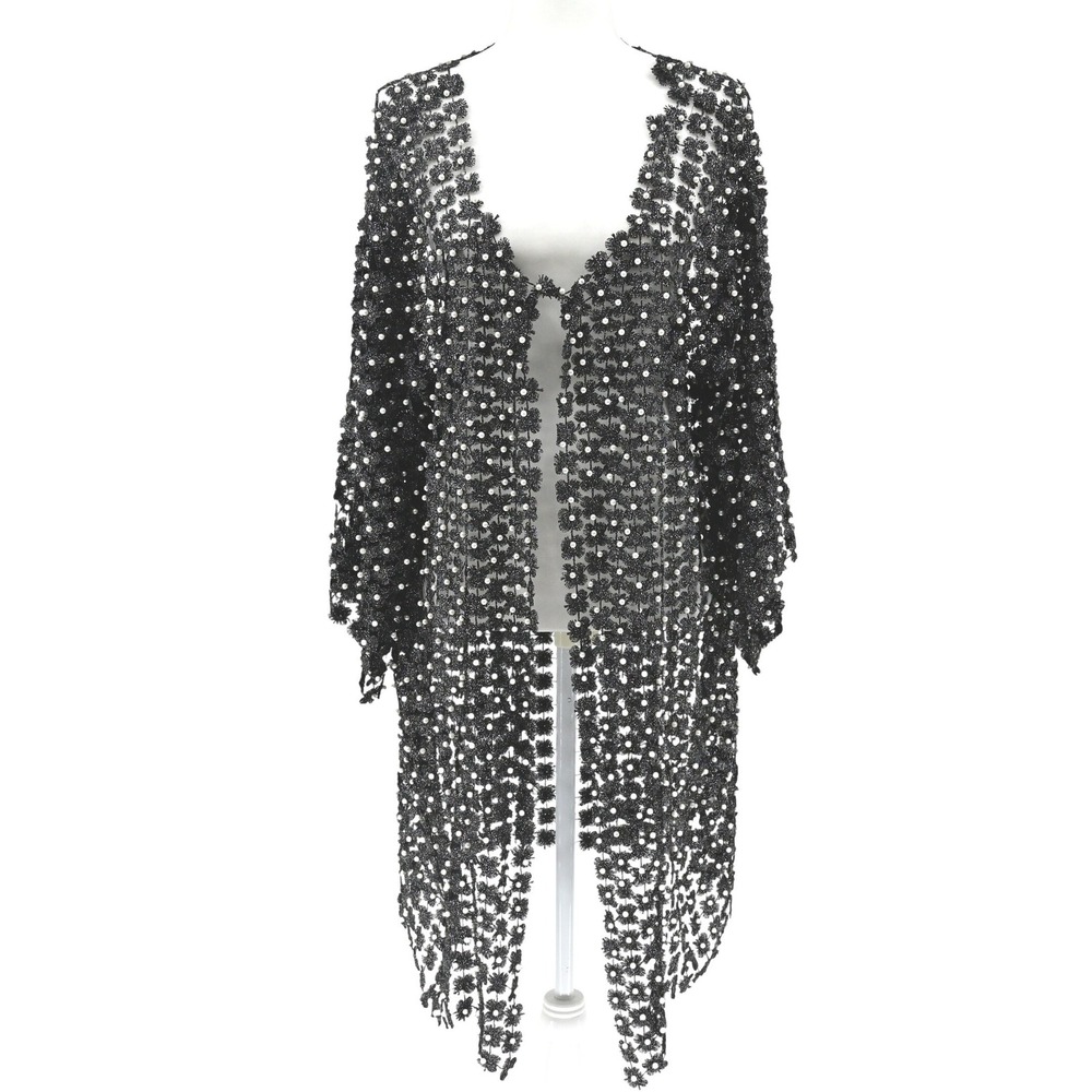 NWT Crocheted Black Ethereal Floral Pearl Embellished Feminine Whimsigoth Kimono